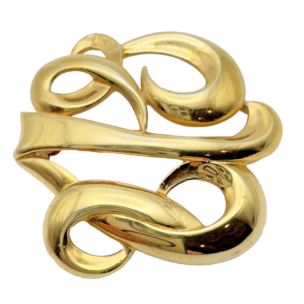 Vintage Signed Abstract Monet Gold Tone Scroll Swirl Pin Brooch Modernist 1.5"
